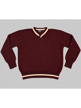 Vintage 90s Polo Ralph Lauren Mens XL Burgundy Cotton Sweater Hong Kong
